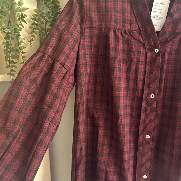 Oversized Burgundy Plaid Top - Picture 2 of 4